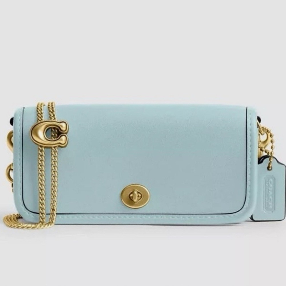 Coach Glovetanned Leather Mini Dinky Bag 14 Chain Crossbody NWT CZ108 Light Blue